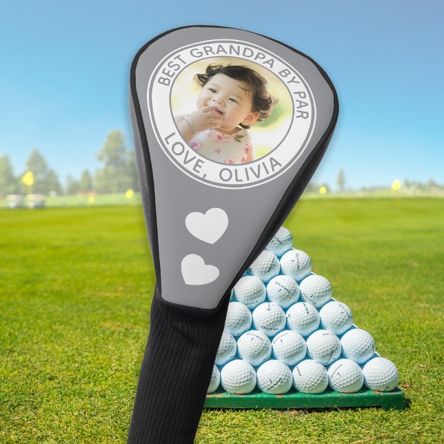 Best Grandpa By Par Gray Photo Personalized Golf Head Cover (Creator Uploaded)