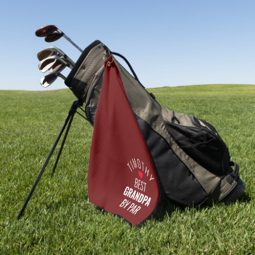 Best Grandpa By Par Name Heart Burgundy Golf Towel