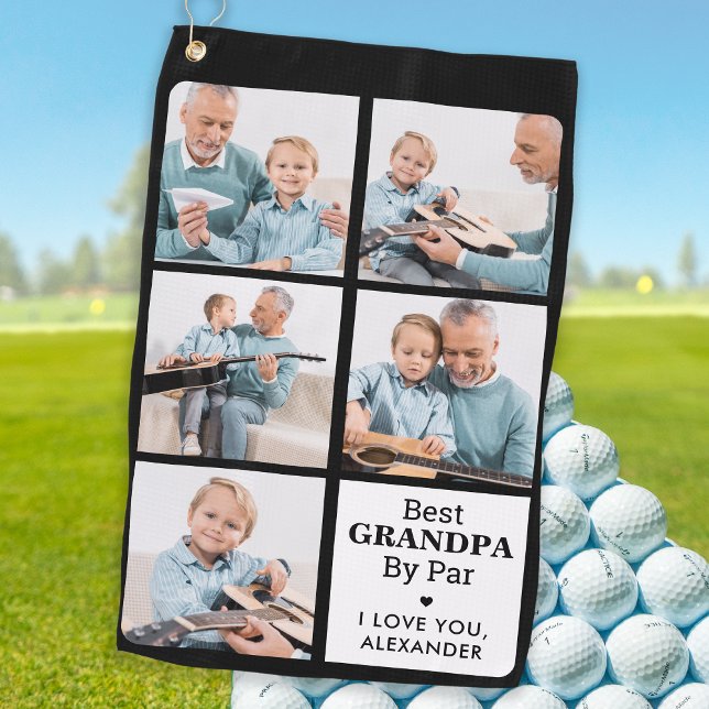 Best GRANDPA By Par - Personalized 5 Photo Collage Golf Towel (Creator Uploaded)