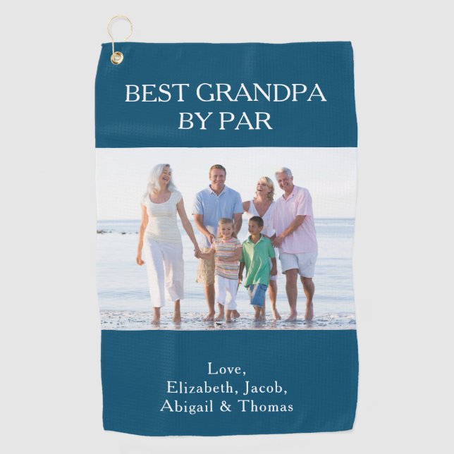 Best Grandpa By Par Personalized Photo Golf Towel (Front)