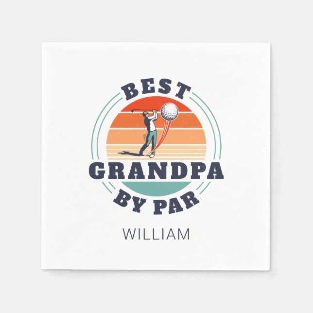 Best Grandpa By Par Personalized Retro Fathers Day Napkins (Front)
