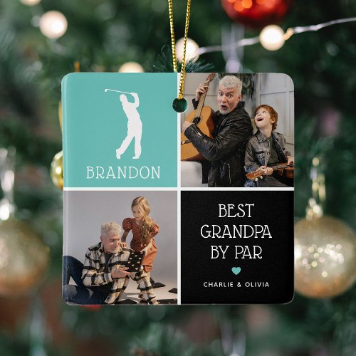 Best Grandpa by Par Photo Collage Christmas Ceramic Ornament