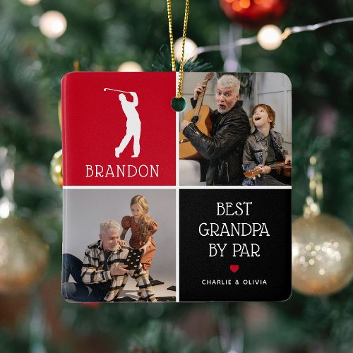 Best Grandpa by Par Photo Collage Christmas Ceramic Ornament