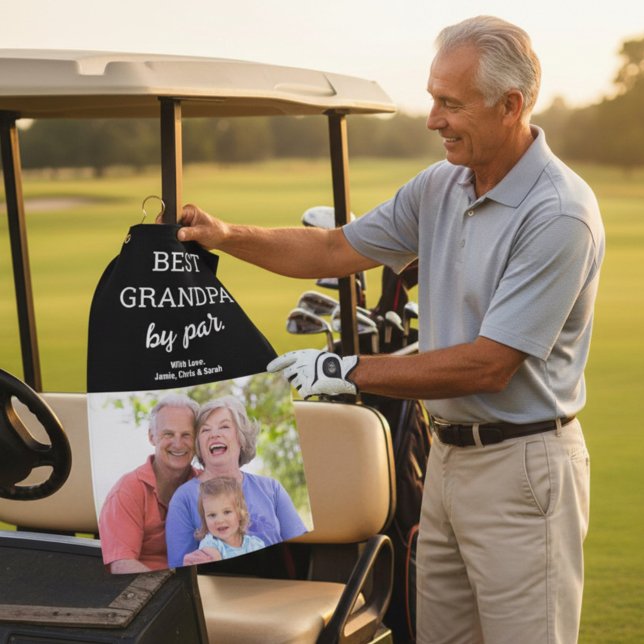 Best Grandpa by Par Photo Father's day Custom Golf Towel (Custom photo best grandpa by par with names.)