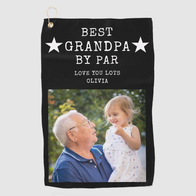 Best Grandpa by Par Photo Gift Personalized Golf Towel (Front)