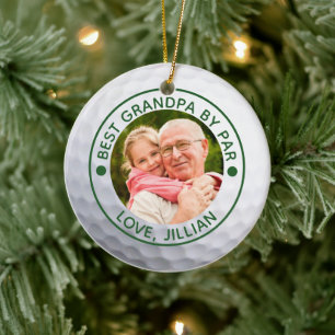 BEST GRANDPA BY PAR Photo Golf Ball Ceramic Ornament