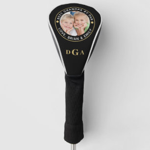 BEST GRANDPA BY PAR Photo Monogram Black Gold Golf Golf Head Cover