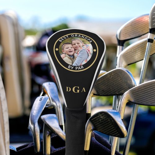 BEST GRANDPA BY PAR Photo Monogram Black Gold Golf Head Cover