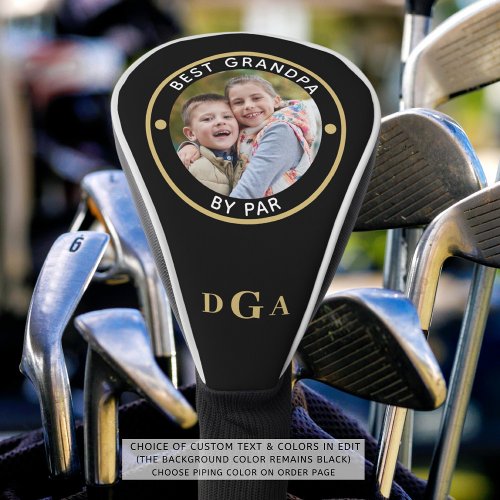 BEST GRANDPA BY PAR Photo Monogram Black Gold Golf Head Cover
