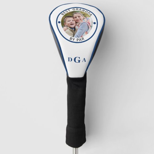 BEST GRANDPA BY PAR Photo Monogram Blue Golf Head Cover - For the special golf-enthusiast grandfather, create a unique photo golf head cover with the editable title BEST GRANDPA BY PAR and personalized with a photo and his monogram in an editable blue color and suggested blue piping you can change on the order preference page. PHOTO TIP:  Choose a photo with the subject in the middle and/or pre-crop it to a square shape BEFORE uploading. ASSISTANCE:  For help with design modification/personalization, color change, transferring the design to another product or if you would like coordinating items, contact the designer BEFORE ORDERING via Zazzle Chat or makeitaboutyoustore@gmail.com.