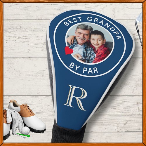 BEST GRANDPA BY PAR Photo Monogram Blue  Golf Head Cover
