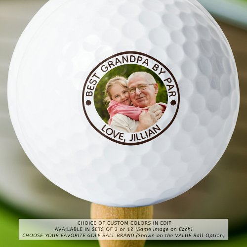 BEST GRANDPA BY PAR Photo Personalized Brown Golf Balls