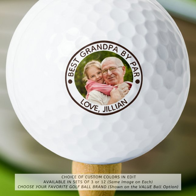 BEST GRANDPA BY PAR Photo Personalized Brown Golf Balls (Creator Uploaded)