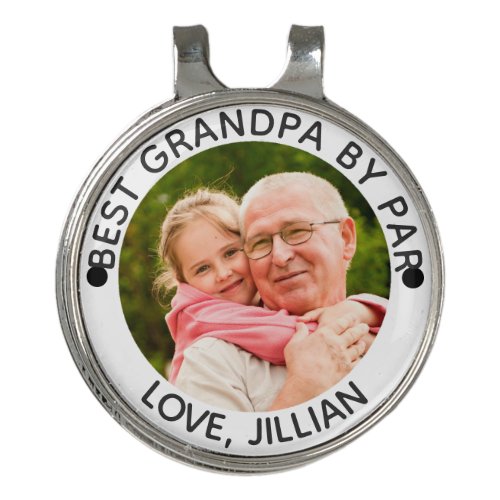 BEST GRANDPA BY PAR Photo Personalized Golf Hat Clip - Create a personalized photo golf hat clip with the suggested editable title BEST GRANDPA BY PAR and your custom text beneath. PHOTO TIP:  For fastest/best results, choose a photo with the subject in the middle and/or pre-crop it to a square shape BEFORE uploading. Contact the designer via Zazzle Chat or makeitaboutyoustore@gmail.com if you'd like this design modified or on another product.