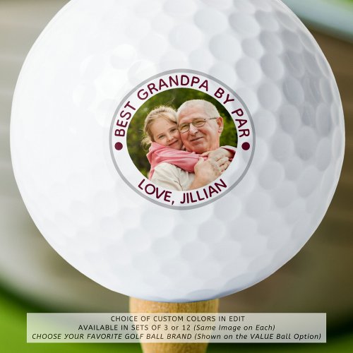 BEST GRANDPA BY PAR Photo Personalized Maroon Golf Balls