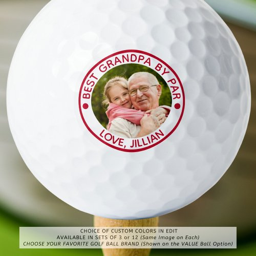 BEST GRANDPA BY PAR Photo Personalized Red Golf Balls