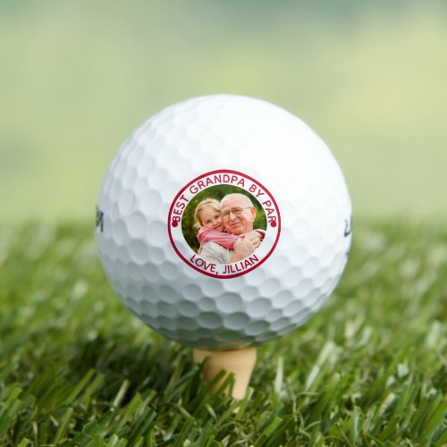 BEST GRANDPA BY PAR Photo Personalized Red Golf Balls - For the special golf-enthusiast grandfather, create a unique photo golf ball with the editable red title BEST GRANDPA BY PAR and your text. PHOTO TIP:  For fastest/best results, choose a photo with the subject in the middle and/or pre-crop it to a square shape BEFORE uploading. Contact the designer via Zazzle Chat or makeitaboutyoustore@gmail.com if you'd like this design modified or on another product.