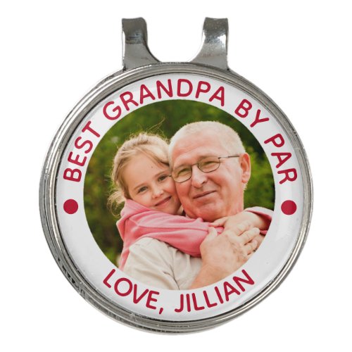 BEST GRANDPA BY PAR Photo Personalized red Golf Hat Clip