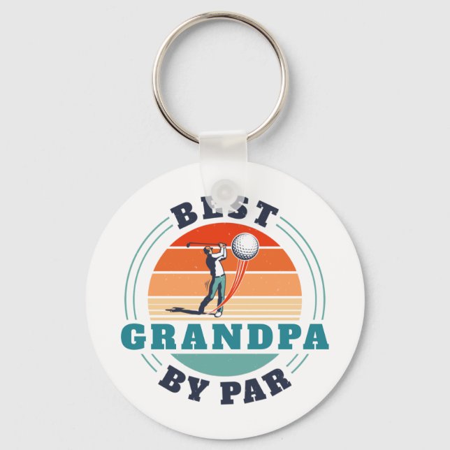 Best Grandpa By Par Retro Custom Fathers Day Logo Keychain (Front)