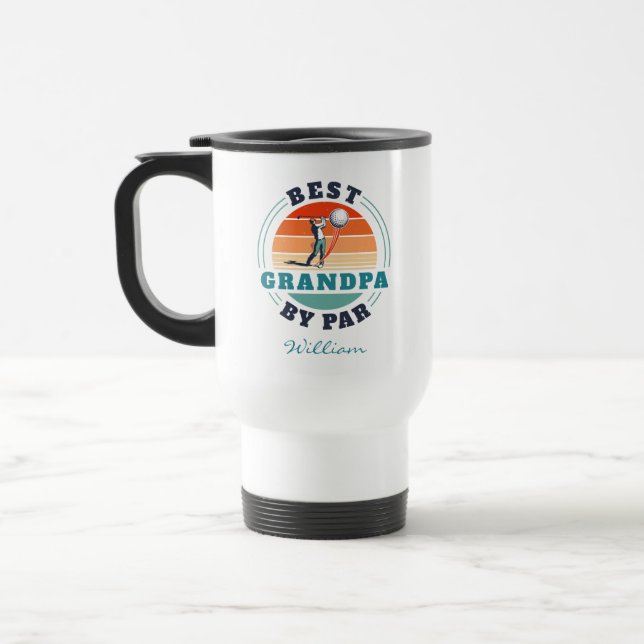 Best Grandpa By Par Retro Personalized Grandfather Travel Mug (Left)