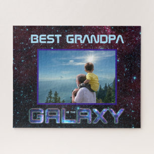 Best Grandpa Cosmic Blue Celestial Glitter Text Jigsaw Puzzle