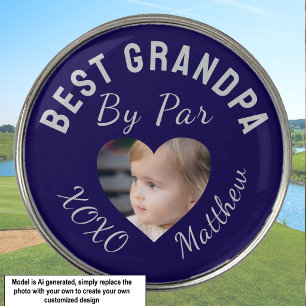 Best Grandpa Custom Kids Photo Blue Golf Ball Marker