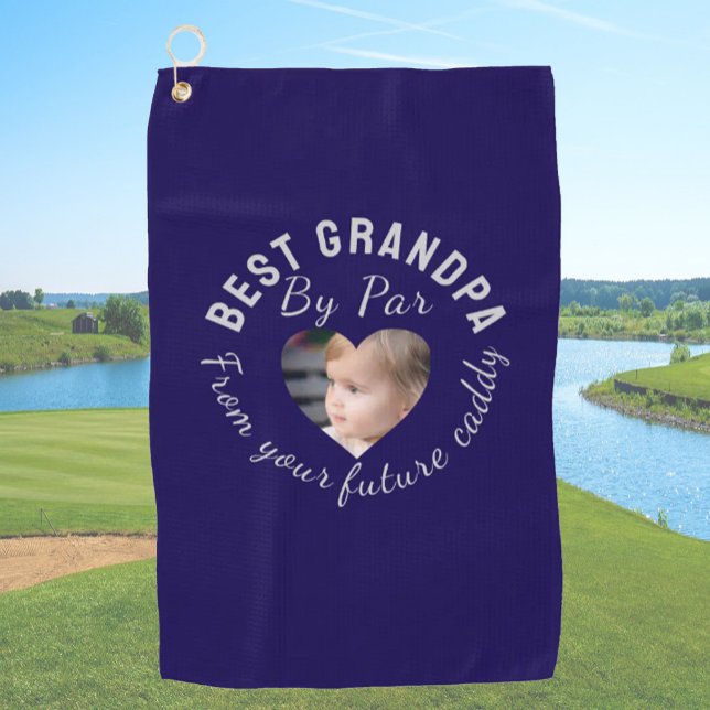 Best Grandpa Custom Kids Photo Blue Personalized Golf Towel (Creator Uploaded)