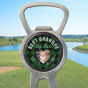 Best Grandpa Custom Kids Photo Green Buffalo Plaid Divot Tool