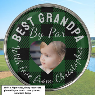 Best Grandpa Custom Kids Photo Green Buffalo Plaid Golf Ball Marker