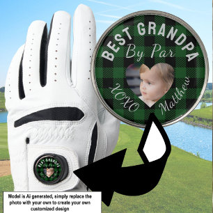 Best Grandpa Custom Kids Photo Green Buffalo Plaid Golf Glove