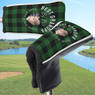 Best Grandpa Custom Kids Photo Green Buffalo Plaid Golf Head Cover