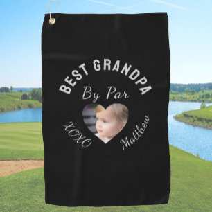 Best Grandpa Custom Kids Photo Red Black Golf Towel