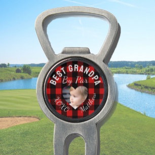 Best Grandpa Custom Kids Photo Red Buffalo Plaid Divot Tool