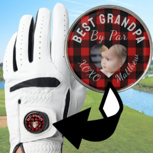 Best Grandpa Custom Kids Photo Red Buffalo Plaid Golf Glove