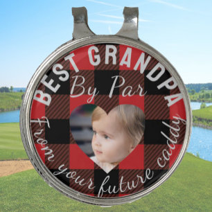 Best Grandpa Custom Kids Photo Red Buffalo Plaid Golf Hat Clip