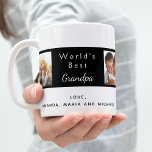 Best grandpa custom photo collage black white coffee mug<br><div class="desc">Make your own unique family photo collage. Use four, 4 of your favorite photos of your grandfather, his children, grandchildren, family, friends or pet! With the text: World's Best Grandpa. Personalize and add your names. Classic white black background with a black frame. Perfect as a birthday, Christmas or Father's Day...</div>