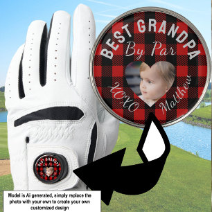 Best Grandpa Custom Photo Plaid Personalized Golf Glove
