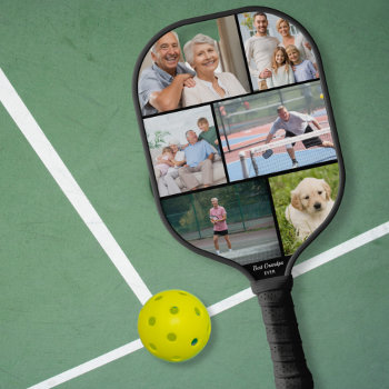 Best Grandpa Dad Ever Photo Collage Black Pickleball Paddle by colorfulgalshop at Zazzle
