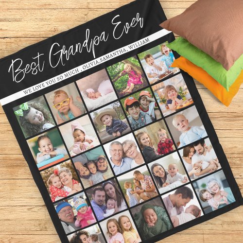 Best Grandpa Ever 25 Photo Collage Black And White Fleece Blanket