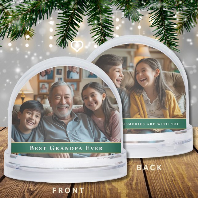 Best Grandpa Ever 2-Photo Grandkids Christmas Gift Snow Globe (Creator Uploaded)