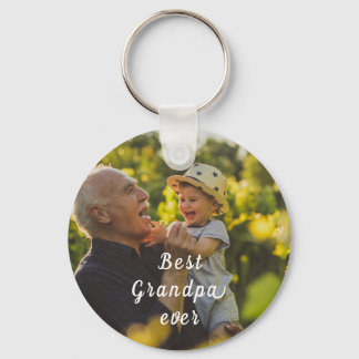 Best Grandpa Ever 2 Photo Script Personalized Keychain