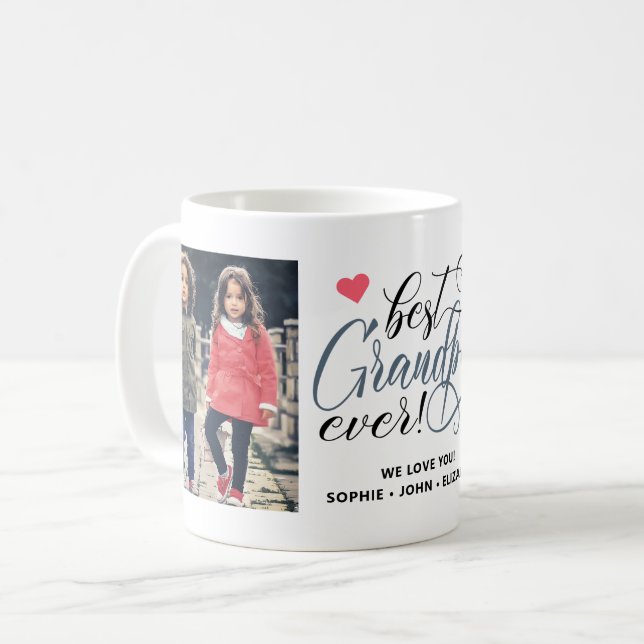 Best Grandpa Ever 2 Photo Typography Coffee Mug (Front Left)