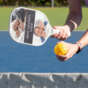 Best Grandpa Ever 2 Photos chalk text personalized Pickleball Paddle
