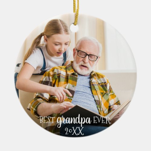 Best Grandpa Ever 2_Sided 2 Photo Christmas Ceramic Ornament