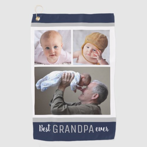 Best Grandpa Ever 3 Photo Collage Navy Blue White Golf Towel
