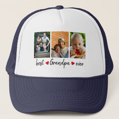 Best Grandpa Ever 3 Photo Custom  Trucker Hat