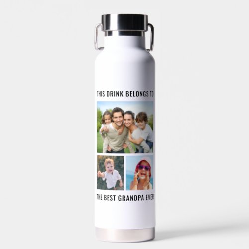 Best Grandpa Ever 3 Photo Water Bottle