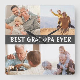 Best Grandpa Ever 4 Photo Collage Create Your Own  Square Wall Clock