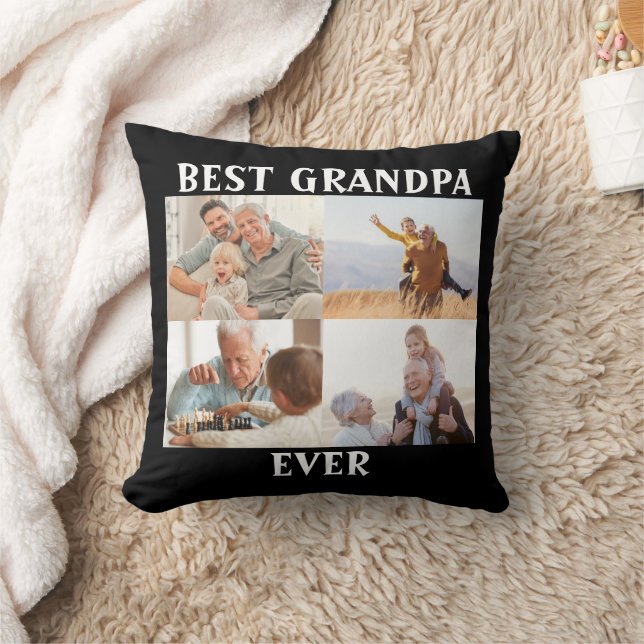 Best Grandpa Ever 4 Photo Collage Create Your Own  Throw Pillow (Blanket)