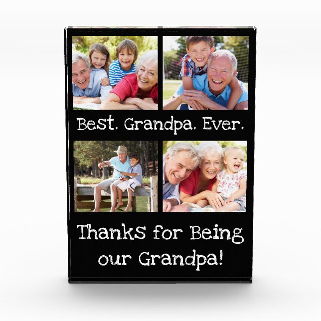 Best Grandpa Ever 4 Photo Collage Fun Keepsake Block (Front)